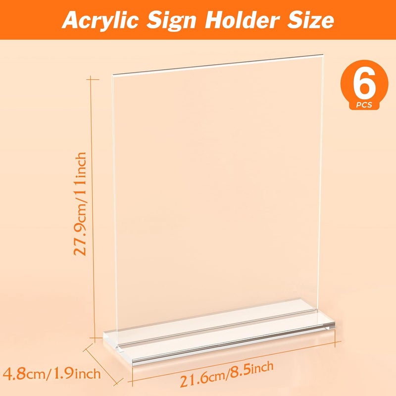 Dooiclear 6 Pack Acrylic Sign Holder 8.5 x 11 Inches, Clear Menu Holder Stand, Vertical Flyer Display Stand, Table Paper Holder, Desk Brochure Holder, Plastic Sign Display Stand for Restaurants, Office, Store - Image 2